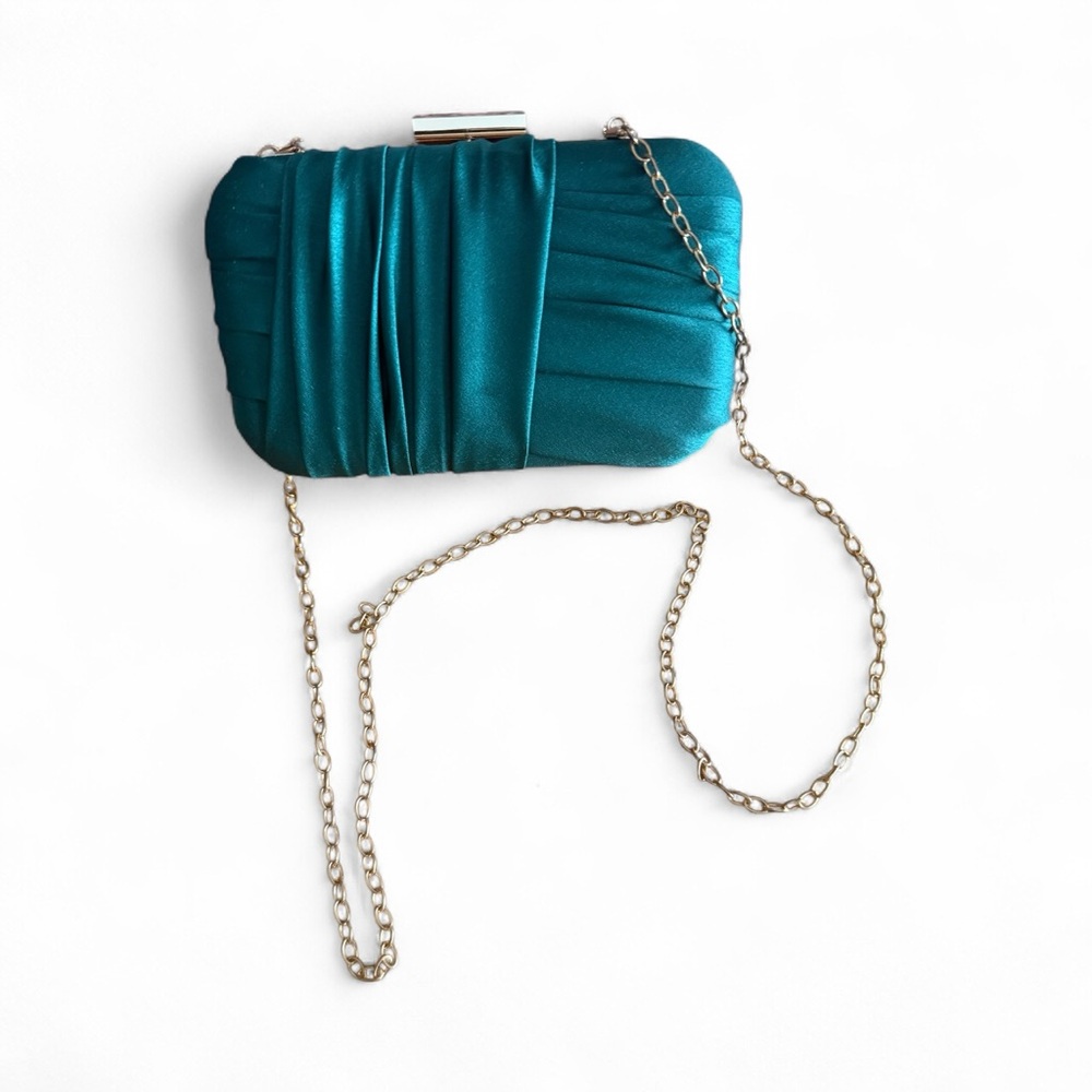 VTG Teal Satin Crossbody Clutch with Chain Strap 90’s classy bag